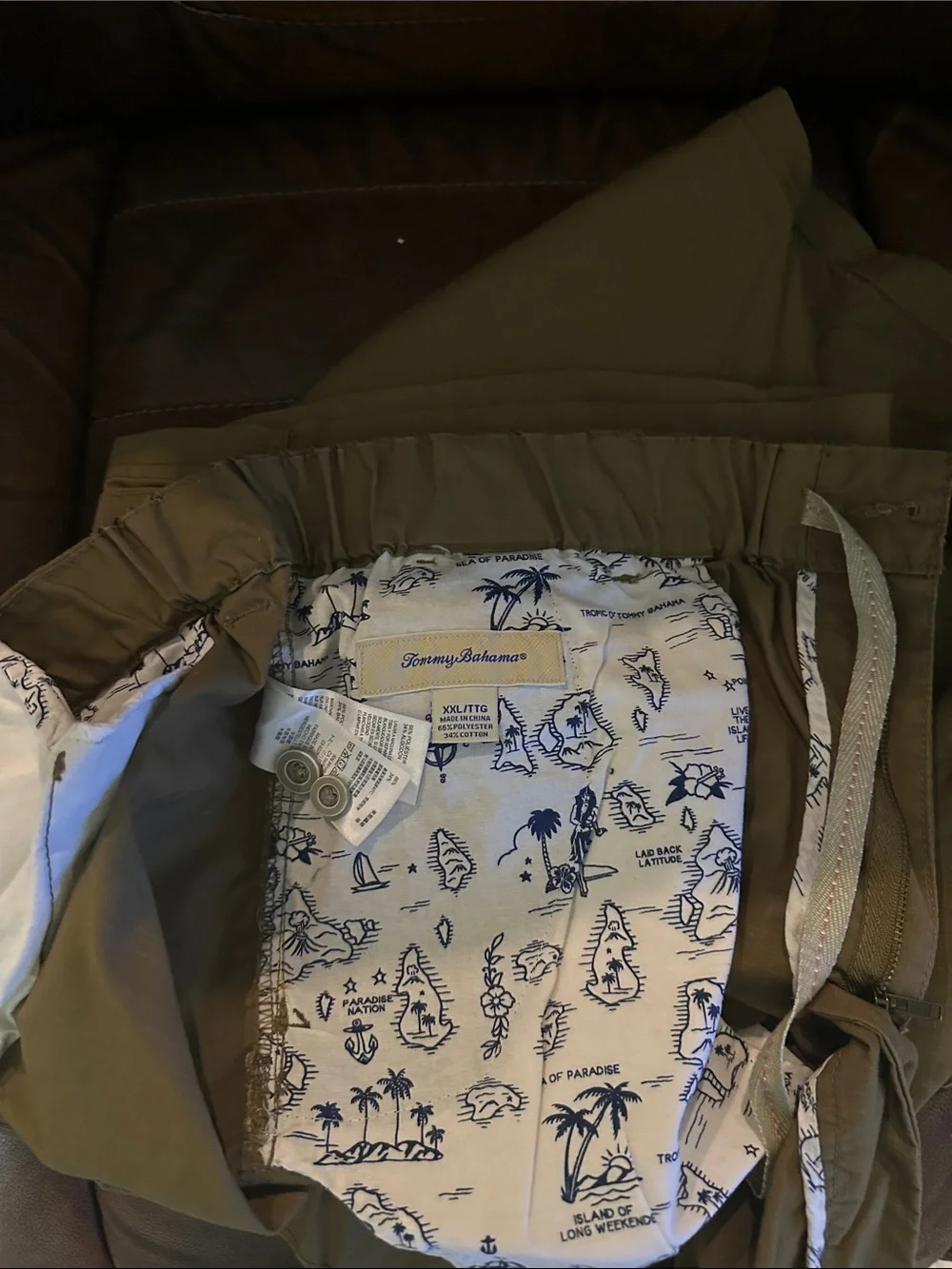 Tommy Bahama Olive Green Kids' Shorts with White Island-Print Lining